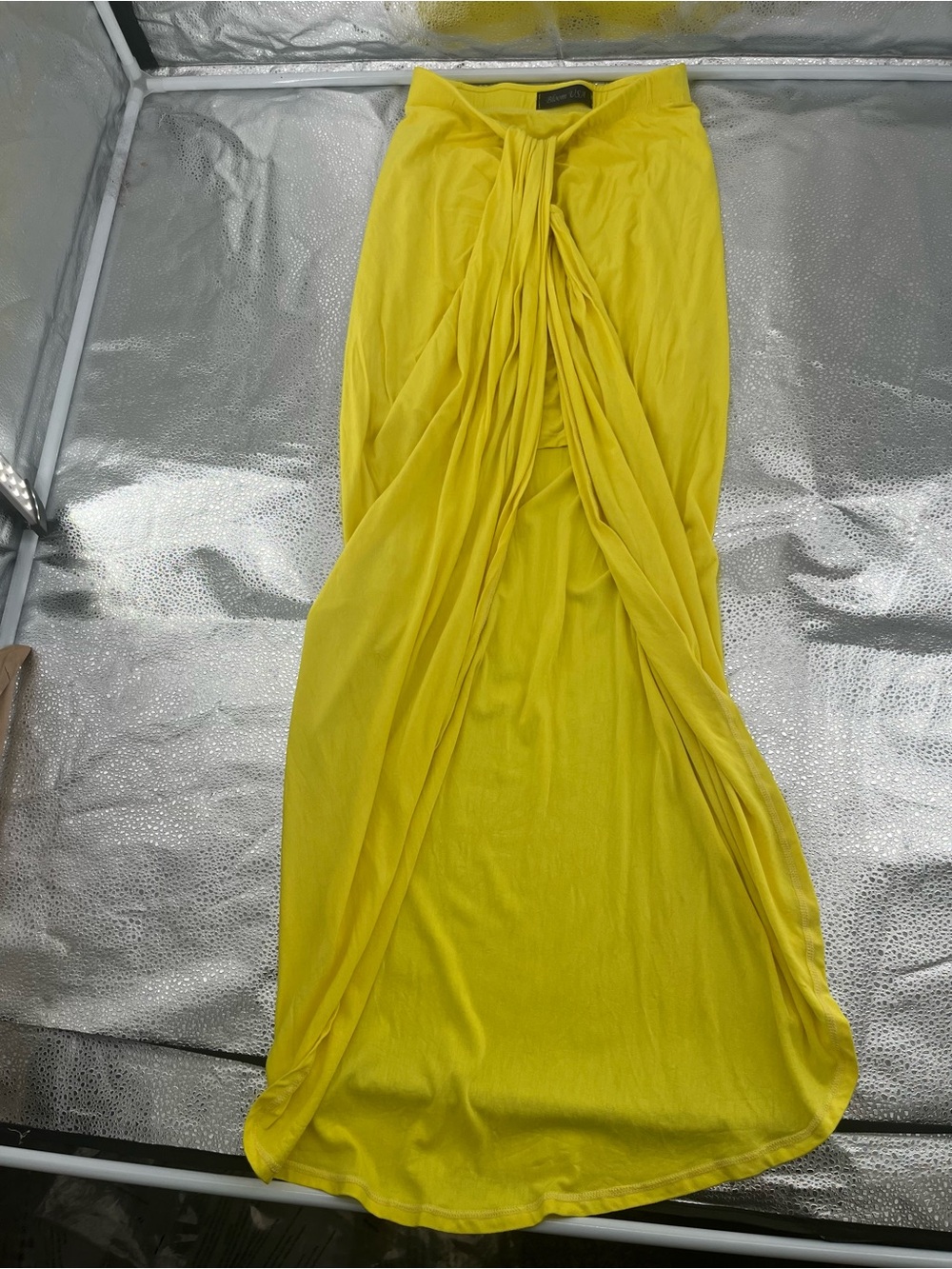 Bloom USA Yellow High Low Draped Maxi Skirt Rayon Stretch Summer Beach Resort M
